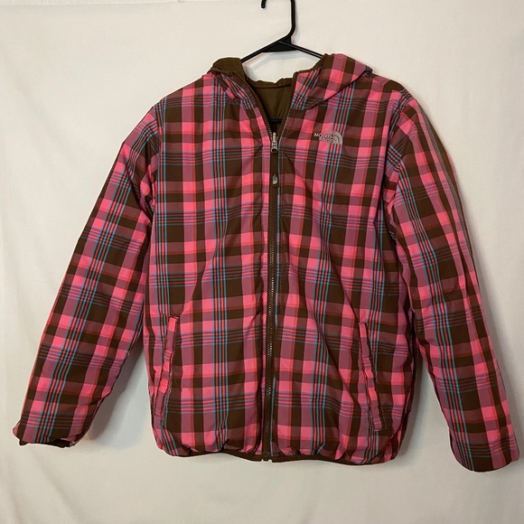 XL Pink & Brown Girls Goose Down North Face Winter Jacket